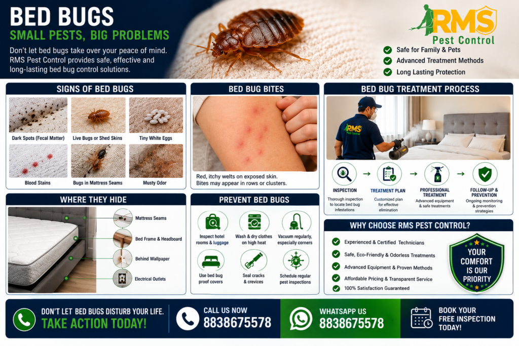 Common signs of bed bug infestation including bite marks and mattress inspection