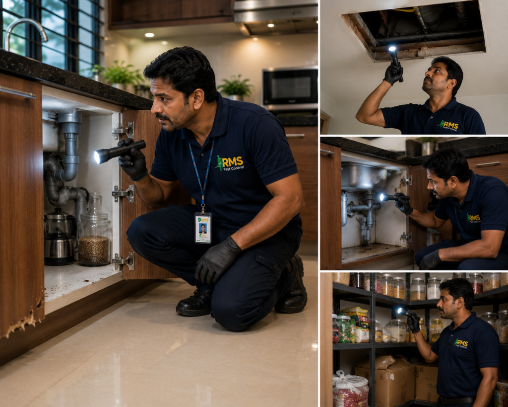 Pest control technician inspecting a residential property in Chennai