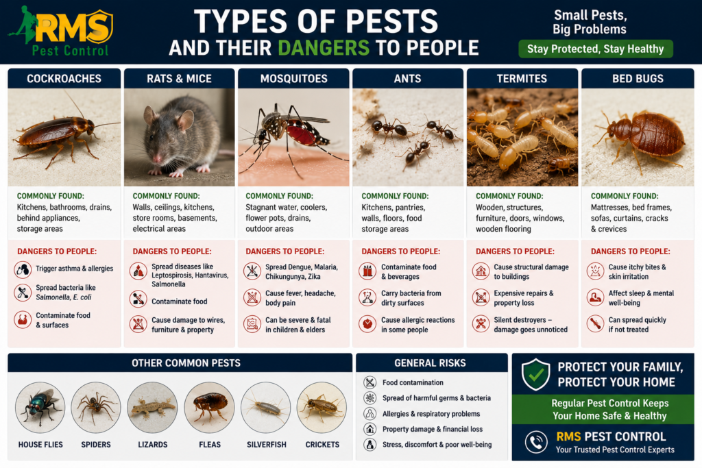 Types of pests and how danger to human - general pest control treatment in Chennai